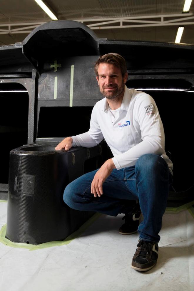Simeon Tienpont with an interior sub-moulding for the new build for Team AkzoNobel in the 2017/18  Volvo Ocean Race © Team AkzoNobel
